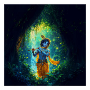 Poster Lord Krishna à Vrindavan, Illustration Art