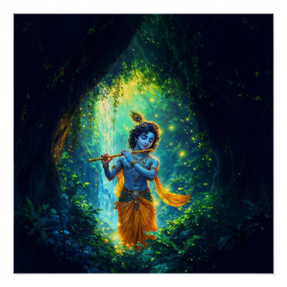 Poster Lord Krishna à Vrindavan, Illustration Art