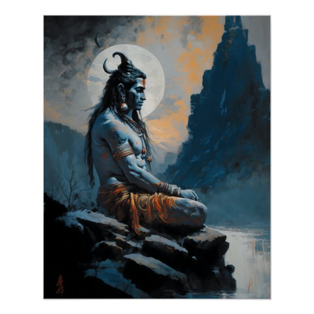 Poster Lord shiva méditation, chauffage au foyer, cadeau, (Devant)