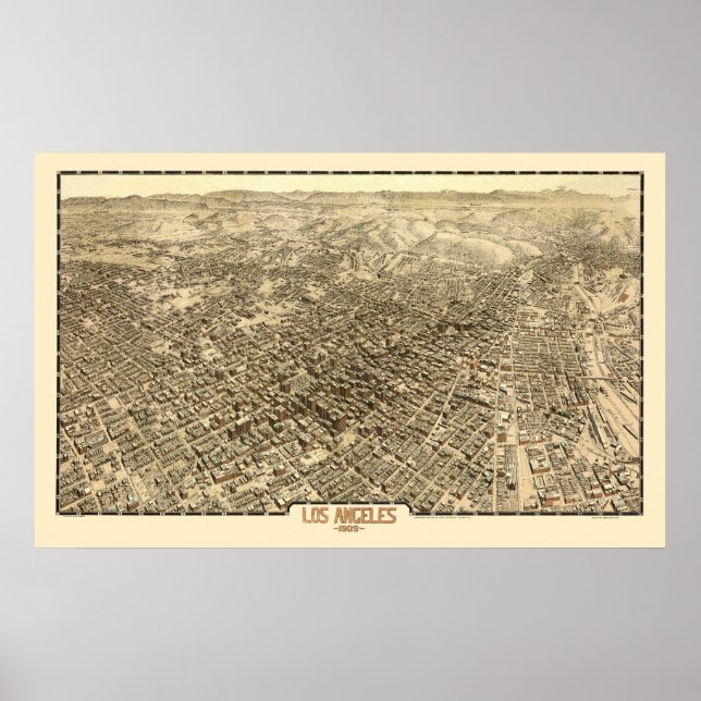 Poster Los Angeles, CA Carte panoramique - 1909 (Devant)