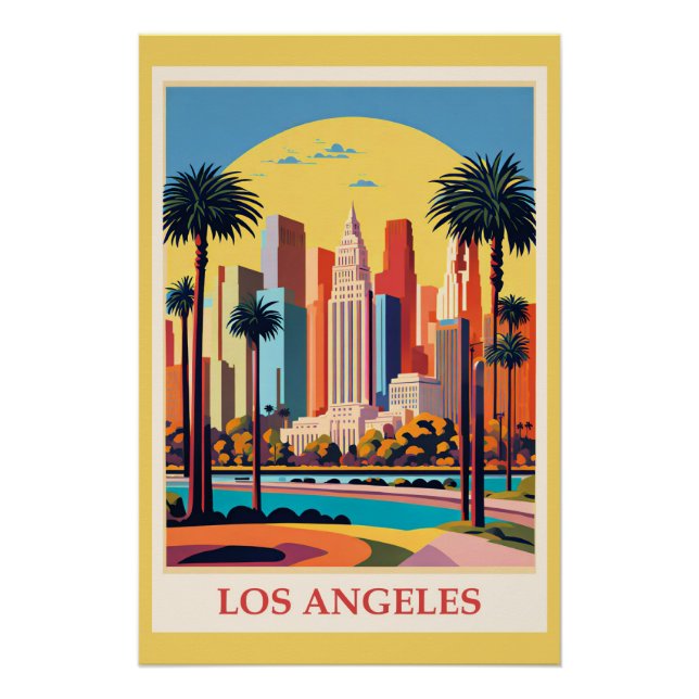 Poster Los Angeles, illustration Art Déco, (Devant)