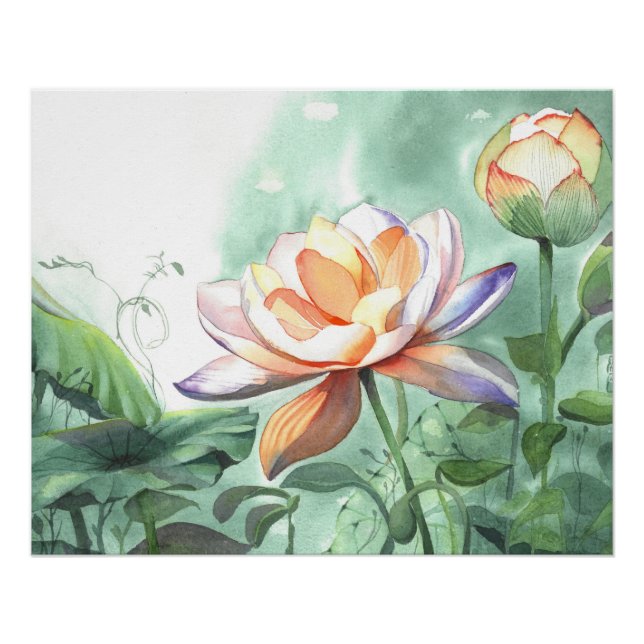 Poster Lotus Aquarelle (Devant)