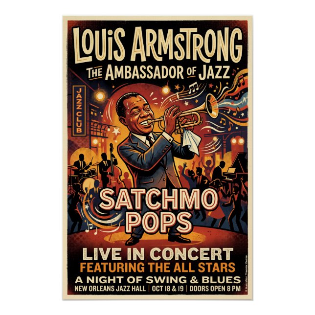 Poster Louis Armstrong – Satchmo Pops  (Devant)