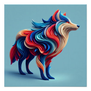 Poster Loup abstrait multicolore