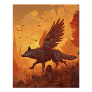 Poster Loup ailé ardent dans la fournaise du coucher de s
