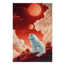 Loup blanc mystique sous ciel rouge