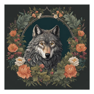 Poster Loup de Cottagecore