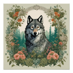 Poster Loup de Cottagecore