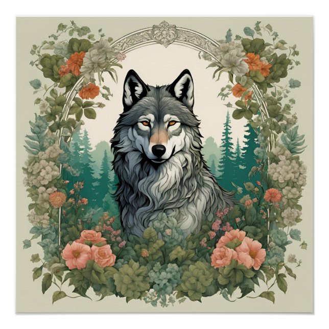 Poster Loup de Cottagecore (Devant)