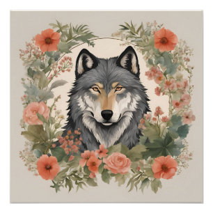 Poster Loup de Cottagecore