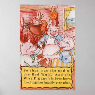 Poster Loup de Cuisine de trois petits cochons, conte Vin
