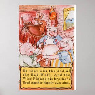 Poster Loup de Cuisine de trois petits cochons, conte Vin