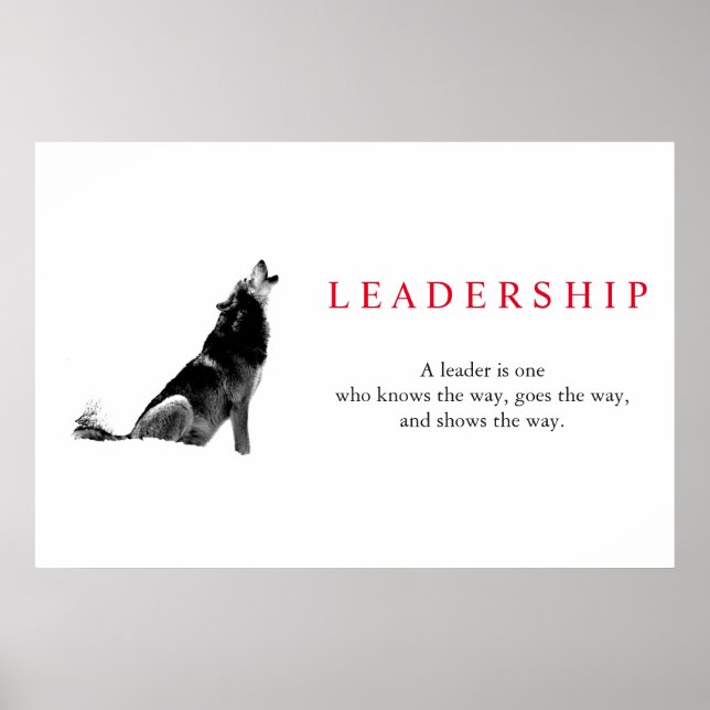 Poster Loup de leadership inspirant noir et blanc (Devant)