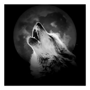 Poster Loup et lune de Howling noir et blanc
