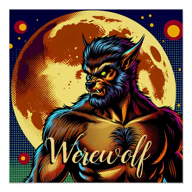 Poster Loup-garou de style bande dessinée devant la plein (Devant)