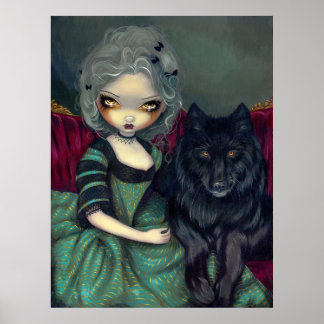 Poster Loup-Garou : Noir black wolf gothique rococo Impri