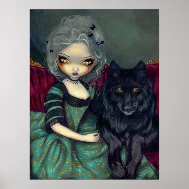 Poster Loup-Garou : Noir black wolf gothique rococo Impri (Devant)