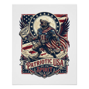 Poster Loup-garou patriotique Patriote Horreur Monstre Pa