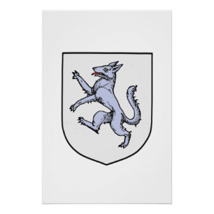 Poster Loup gris rampant sur un bouclier blanc