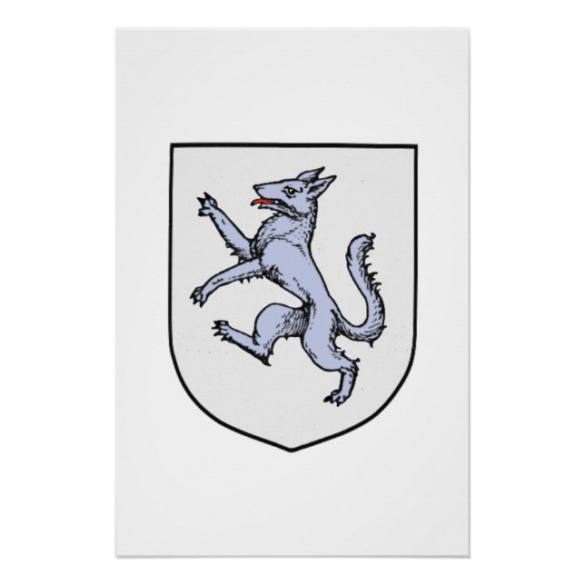Poster Loup gris rampant sur un bouclier blanc (Devant)