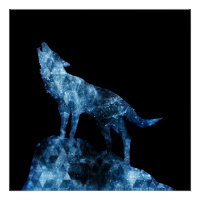 Loup hurling bleu brillant silhouette fumée noir