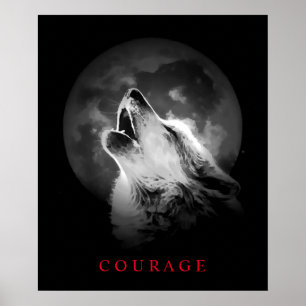 Poster Loup Motivationnel Black & White Fullmoon