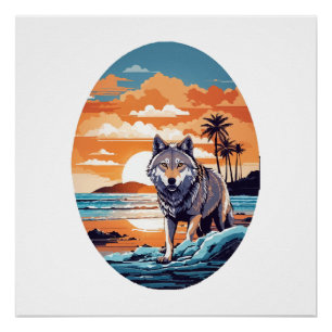Poster Loup sur la plage