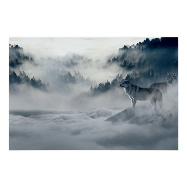Poster Loups dans le paysage hivernal de neige (Devant)