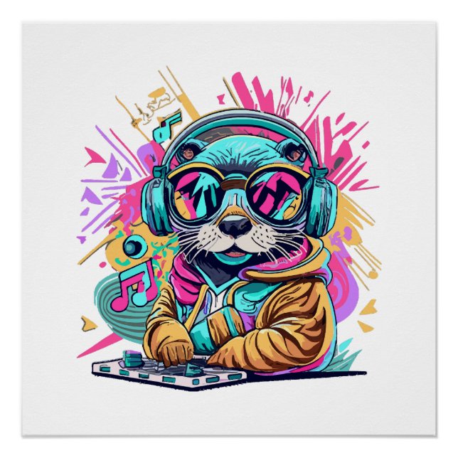 Poster loutre Dj vibes 90 (Devant)