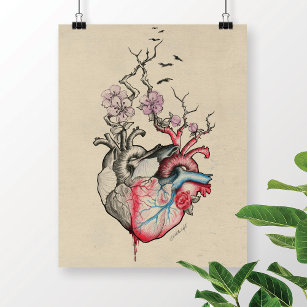 Poster Love art Surreal Coeurs anatomiques Fleurs Vintage
