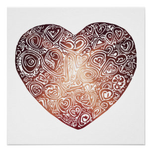 Poster Love Doodle Heart Art Abstrait