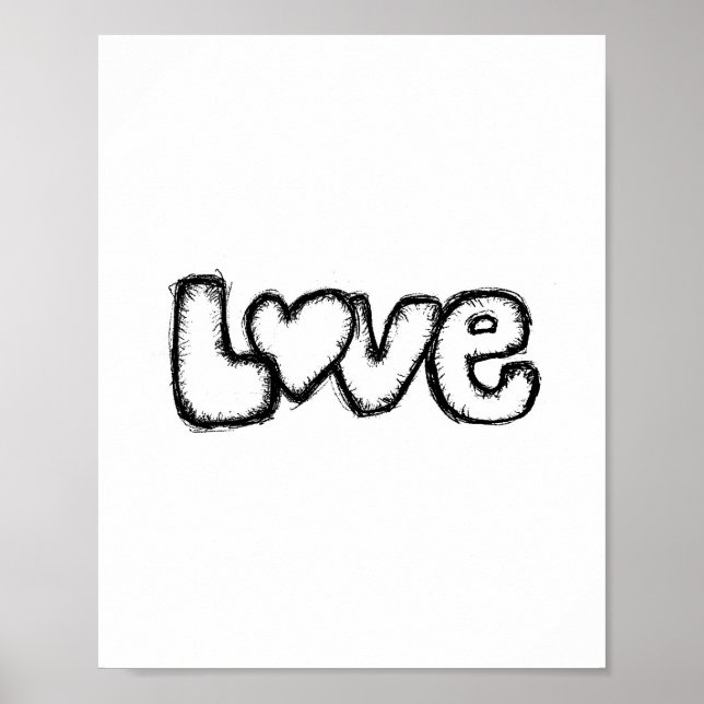 Poster love doodle noir blanc moderne simple (Devant)