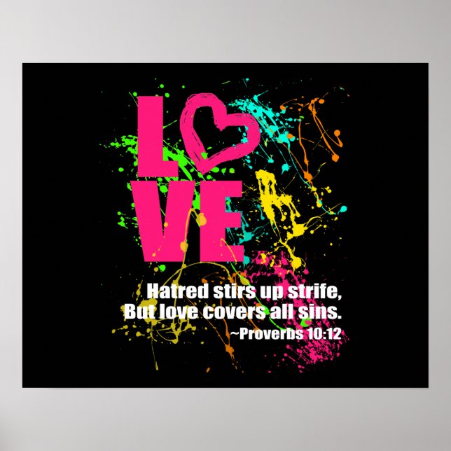 Poster Love Proverbes Bible Verse Neon Paint Splatter (Devant)