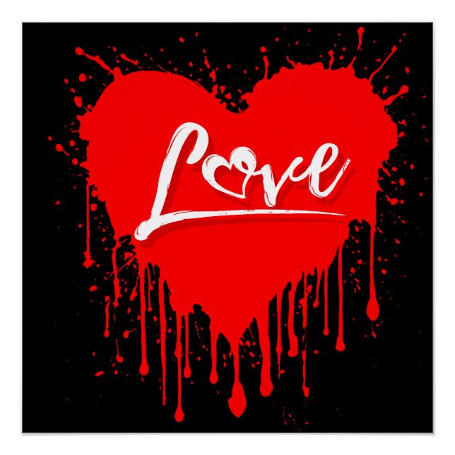 POSTER LOVE RED HEART MELTING VALENTINES DAME (Devant)