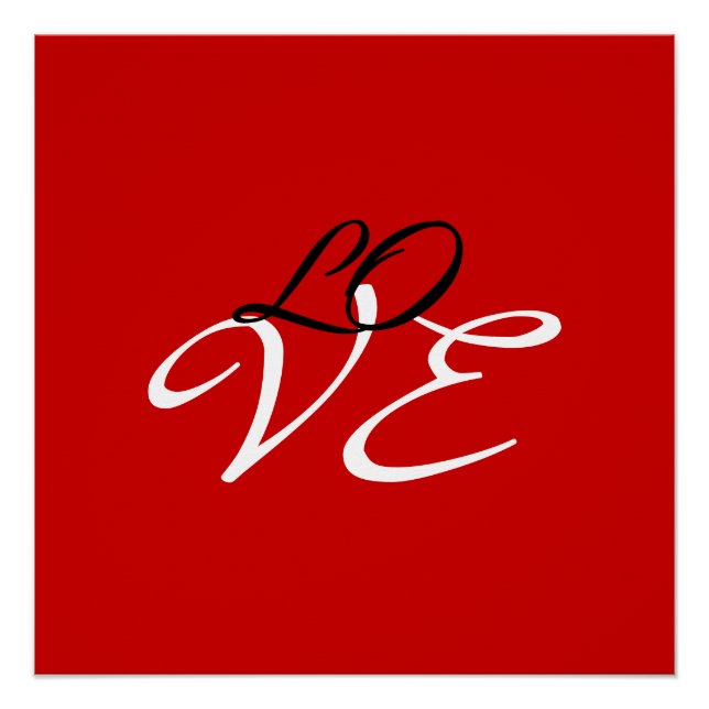 Poster Love Rouge Blanc Noir Couleur Script Calligraphie (Devant)