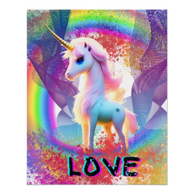 Poster Love Unicorn arc-en-ciel (Devant)