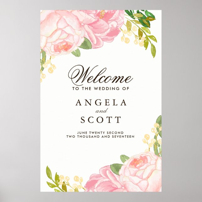Poster Lovely Pink Peony Welcome Sign (24x36) (Devant)
