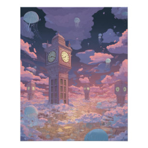 Poster Lueur de la Tour de Minuit Paysage de Rêve Fantast