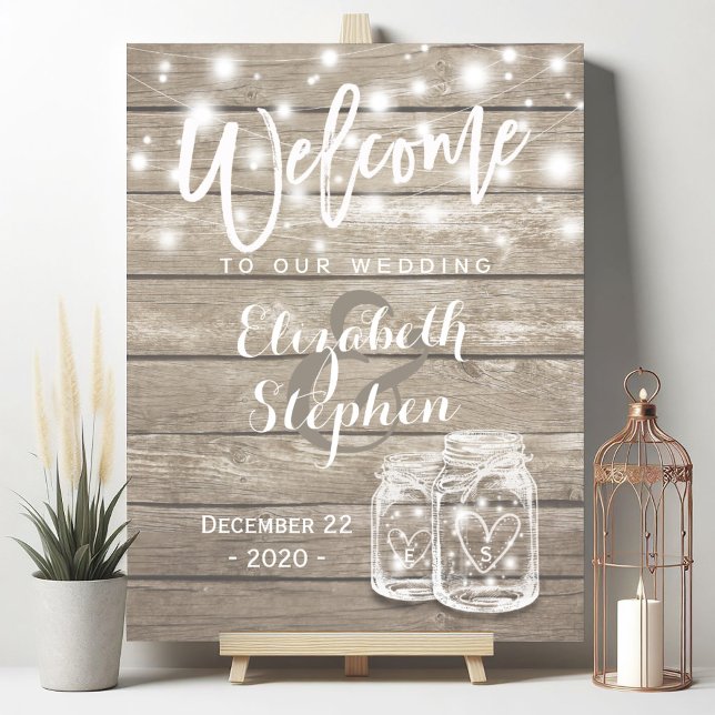 Poster Lumière de chaîne de pot de maçon en bois rustique (Créateur téléchargé)