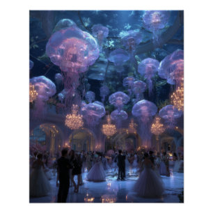 Poster Lumières de méduses flottantes Dream City Art