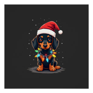 Poster Lumières de Noël Teckel Chapeau de Père Noël Noël