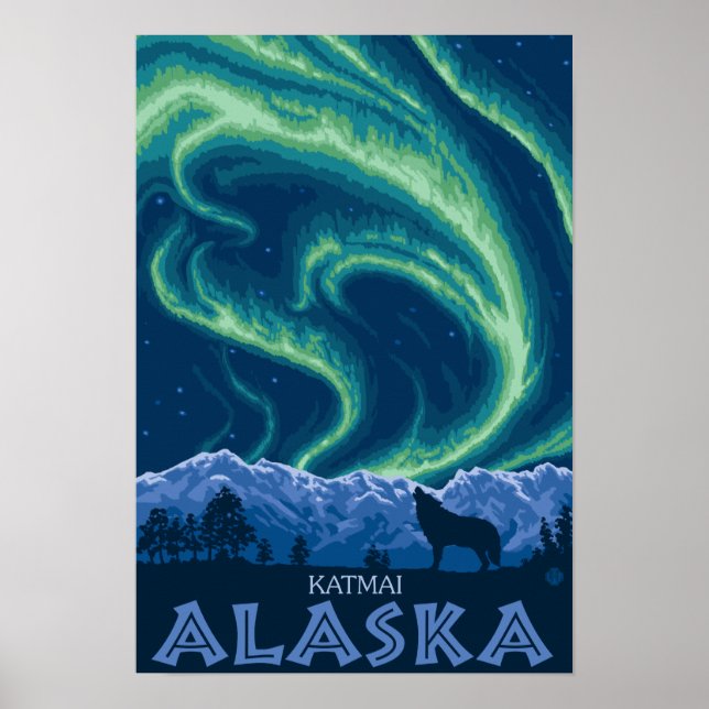 Poster Lumières du Nord - Katmai, Alaska (Devant)