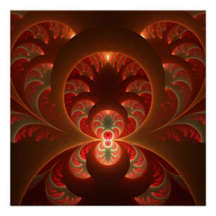Poster Lumineux abstrait moderne orange rouge Fractale
