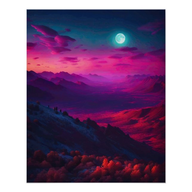 Poster Luminous Pink & Purple Mountain Landscape (Devant)