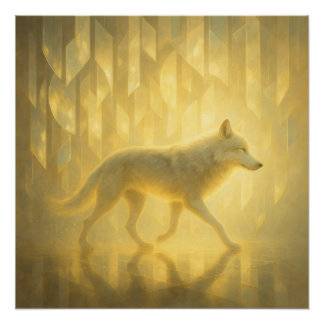 Poster Luminous White Wolf in the Golden Light Realm – Ge