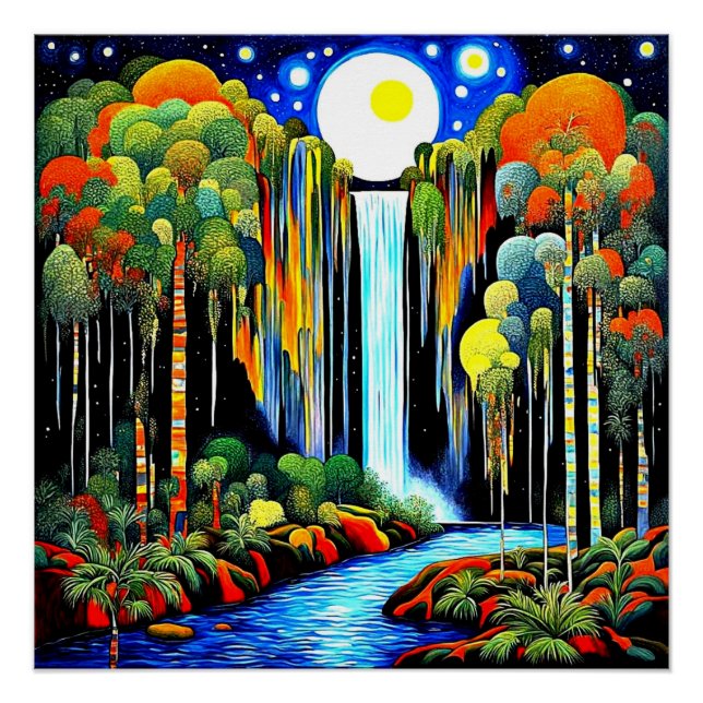 Poster Lune au-dessus de la cascade (Devant)