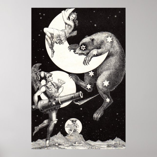 Poster Lune céleste ciel Univers Dieu Nuit Illustration (Devant)