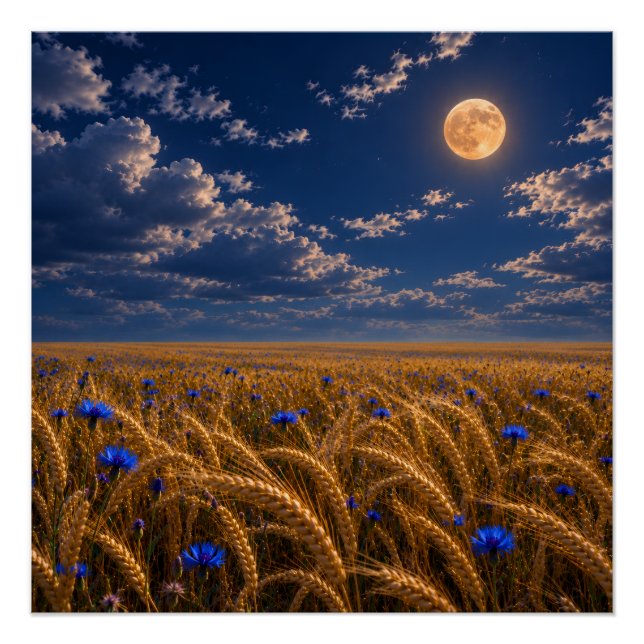 Poster Lune de récolte dorée (Devant)