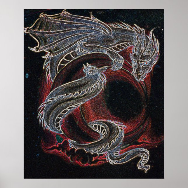 Poster Lune rouge dragon blanc (Devant)
