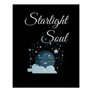 Poster lune souriante avec des étoiles femmes nuit joyeus